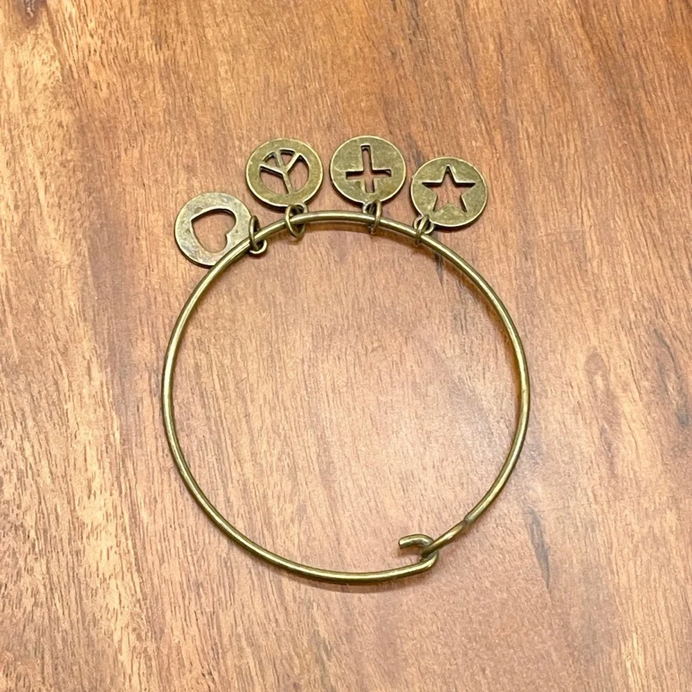 Bronze Tone Charm Bangle Bracelet Heart Peace Cross Star Boho Inspirational